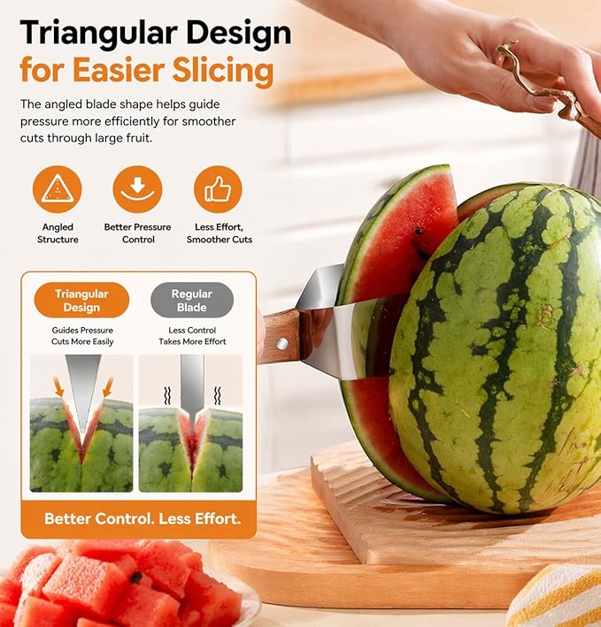 Triangle Watermelon Cutter, Watermelon Slicer Cutter Tool, 430 Stainless Steel with Woodenhandle - Melon Slicer, Fruitcutter for Kitchen Gadgets for Watermelon Melon Apple (1PCS)