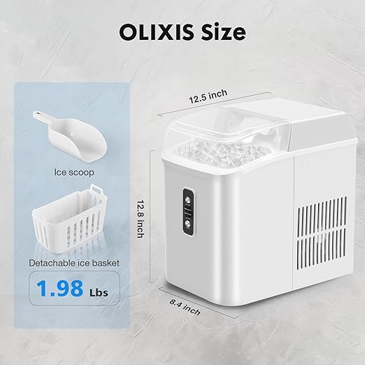 OLIXIS Nugget Ice Maker Countertop, Portable Ice Machine with 1.7L Water Tank, 26LBS/24H Fast Production, Auto-Cleaning & Quiet Operation, with Basket & Scoop, for Home Party Camping RV, White