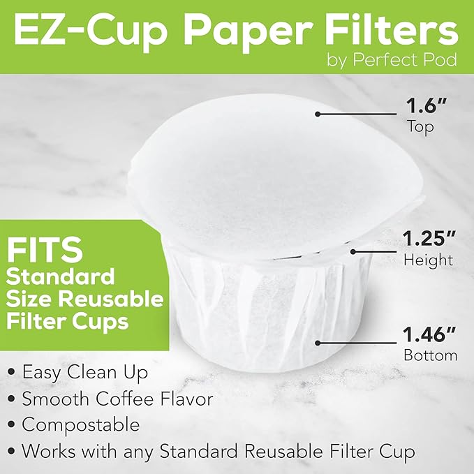 Perfect Pod EZ-Cup Disposable Paper Filters with Patented Lid Design for Reusable Coffee Pods 8-Pack (400 Filters)