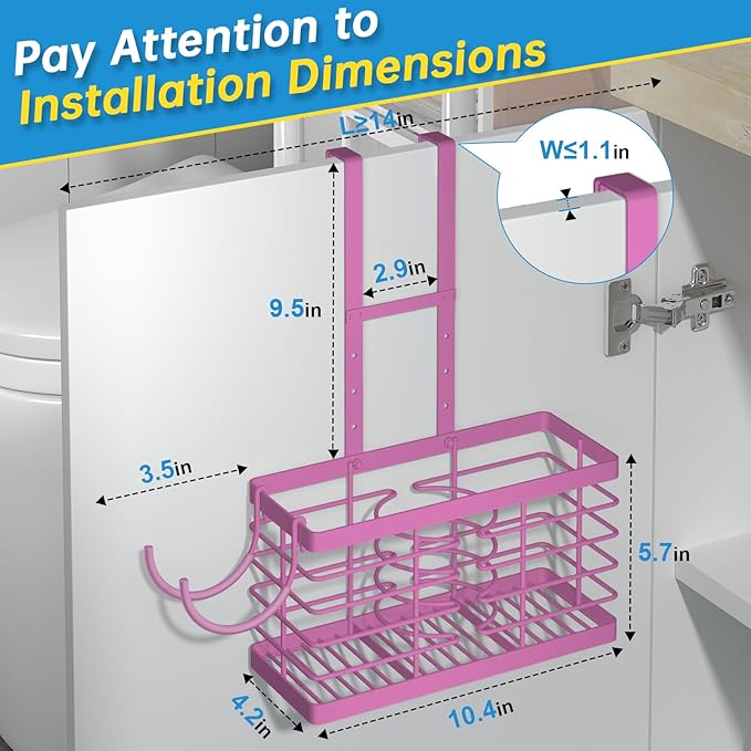 Sevenblue Hair Tool Organizer, 3-in-1 Universal Hair Dryer Holder, Adjustable Height Metal Blow Dryer Holder Wall Mounted/Over Cabinet Door/Free-Standing (Pink)