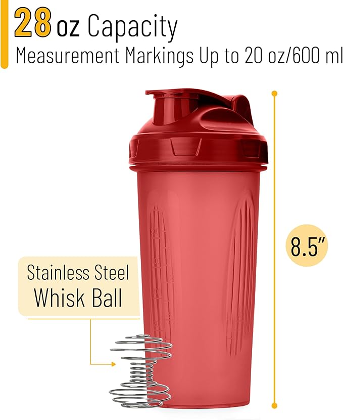 Mr. Pen Shaker Bottles for Protein Mixes, 28 oz, Red, Protein Shaker Bottle with Wire Whisk Ball