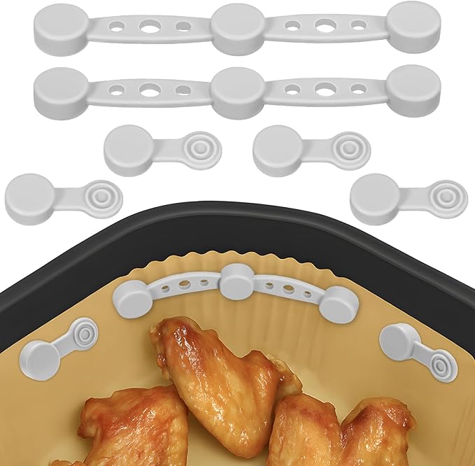 Air Fryer Magnet Silicone Buckles for Parchment Paper – 2 Pack Reusable Accessories for Disposable Basket Liners, Secure Baking Paper, Prevent Shifting & Burning (Grey)