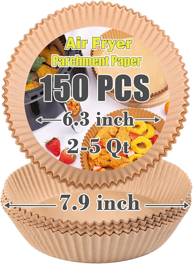 GOAUS Air Fryer 150 Pcs Round Paper Liners Disposable for 2 to 5 Qt Basket, 6.3 inch Unbleached Non-stick Parchment Paper