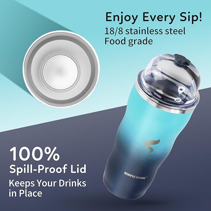20Oz Insulated Tumbler With Straw And Lid, Spill Proof Tumbler for Iced Coffee And Hot Beverage, Double Wall Vacuum Travel Mug,Stainless Steel Straws for Tumbler, Green