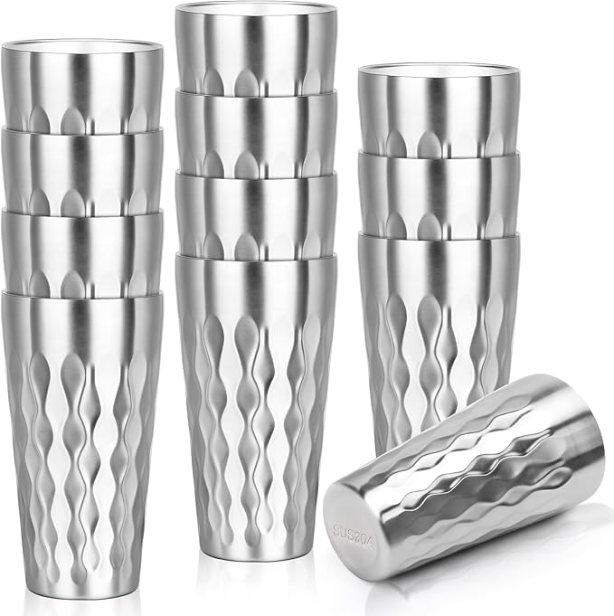 Stainless Steel Drinking Glasses, 19 oz Insulated Tumbler, 12 Pack Double Wall Unbreakable Stackable Water Tumblers Premium Insulated Metal Cup for Travel Camping Home Outdoor Gifts
