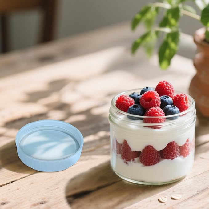 SHOWIN Overnight Oats Containers with Lids, 10oz Glass Jars with Lids 2 pcs, Light Blue, Wide Mouth Mason jars for Salad, Yogurt, Snacks, Meal Prep