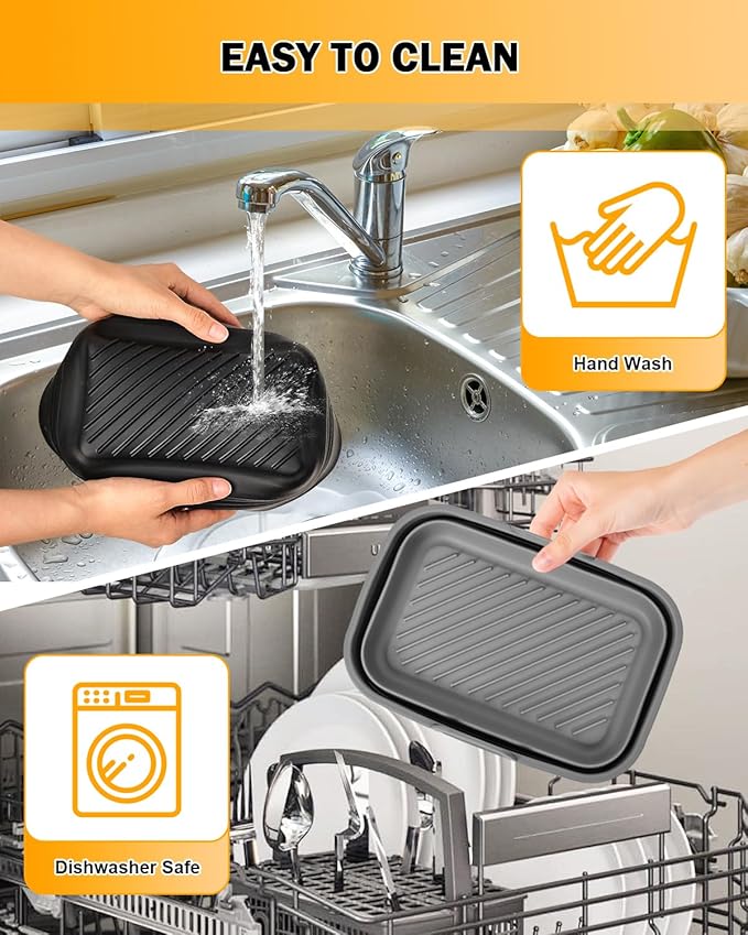 Air Fryer Silicone Liners Collapsible 2-Pack for bella 6Qt(5lb) Slim Air Fryer, Reusable Airfryer Silicone Pot Baking Basket Insert Accessories, Non Stick, Easy Cleaning, Gray+Black