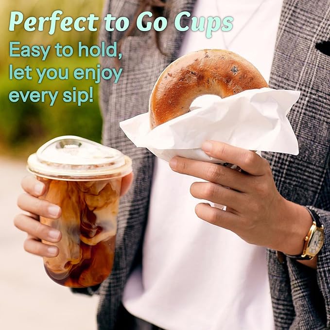 Homestockplus 15 oz Clear Plastic Cups with Lids (100 Pack) - Strawless Sip Lids, Leak-Proof & BPA-Free Iced Coffee Cups - Disposable Cold Drink Cups for Smoothies, Milkshake, Parties, Events