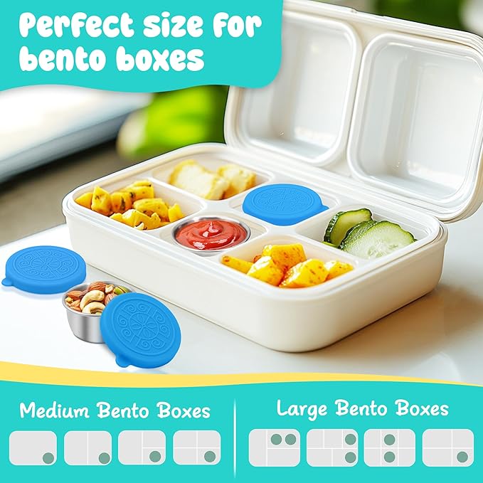 LIEMAND 6x1.6 oz Salad Dressing Container to Go, Leakproof Reusable Stainless Steel Small Container with Lid,Sauce Containers for Lunch box,Picnics,Travel,Office and Meal Prep