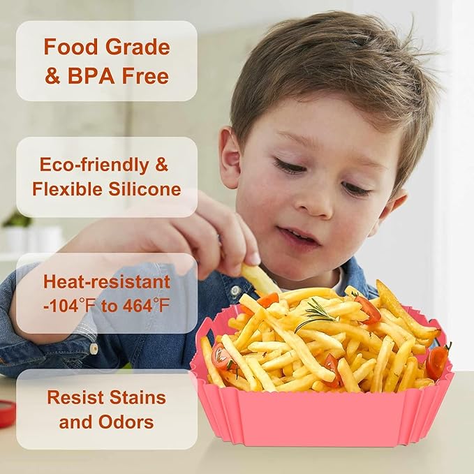 3 Pcs Silicone Air Fryer Liners Square Airfryer Liners 4-7 QT 7.1 Inch Reusable Air Fryer Silicone Pot Oven Liner Baking Tray, Air Fryer Basket Silicone Mat Bowl Air Fryer Accessories Kitchen Gadgets