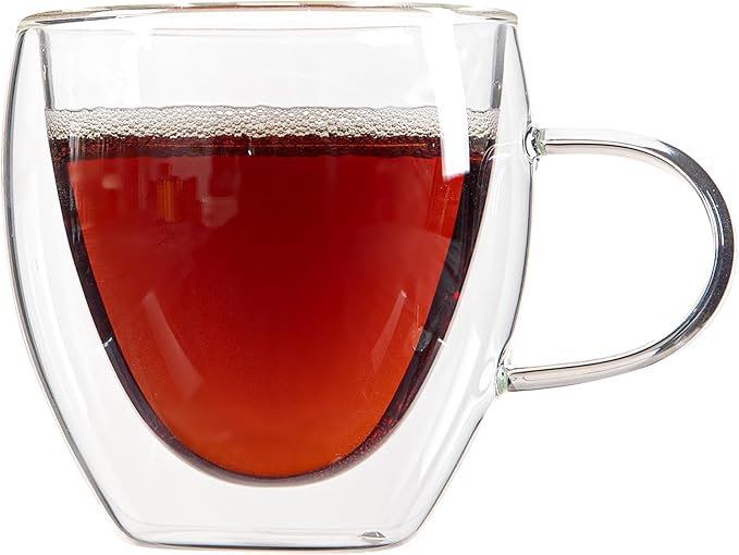 Restaurantware Coffee Cup 12 Pack of 5 oz Insulated Double-Wall with Handle Glass Borosilicate Coffee Cup Espresso Shot Dishwasher Safe For Hot Drinks