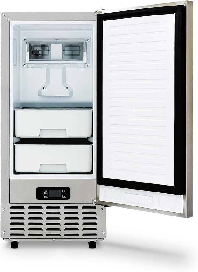 Newair 15" Undercounter Nugget Ice Maker, Pebble Ice Maker Producing 66 lbs. Daily, Built-in or Freestanding in Stainless Steel, Sonic Ice Makers for Home, Bar, Restaurant
