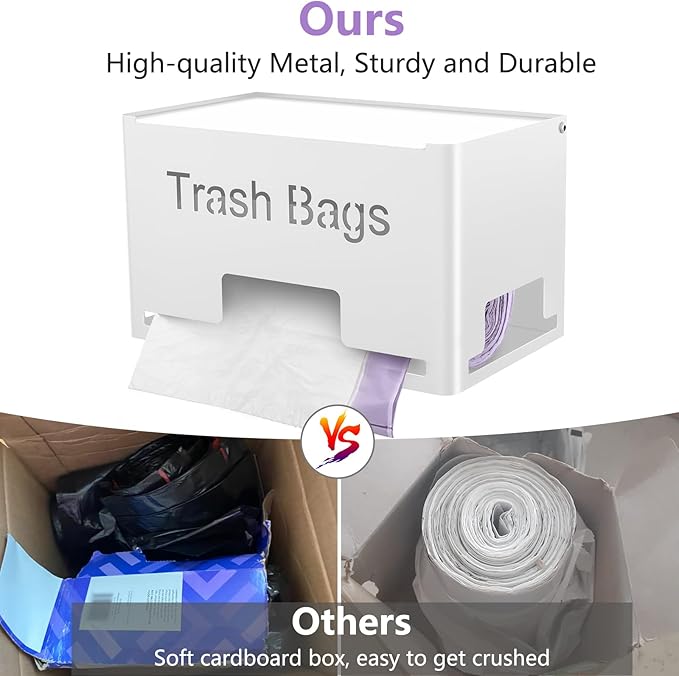 STWWO 2-Pack Trash Bag Holder Dispenser, Stackable Garbage Bag Dispenser, Extra Large Trash Storage Organizer for Kitchen Laundry Under Sink, Wall Mounted or Freestanding, Metal White