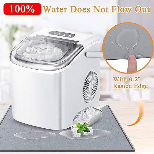 Nugget Ice Maker Countertop Mat with Non-Slip Dots, Waterproof Silicone Mat for Portable Small Mini Countertop Ice Machine Maker, 19''x12''