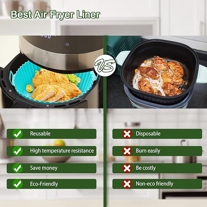 Komzon 3 Pack Air Fryer Silicone Liners, 8Inch Airfryer Liners, AirFryer Basket Liner, Reusable Food Grade Air Fryers Basket Pots Oven Liner Baking Tray, Air Fryer Silicone Mat Accessories Kitchen