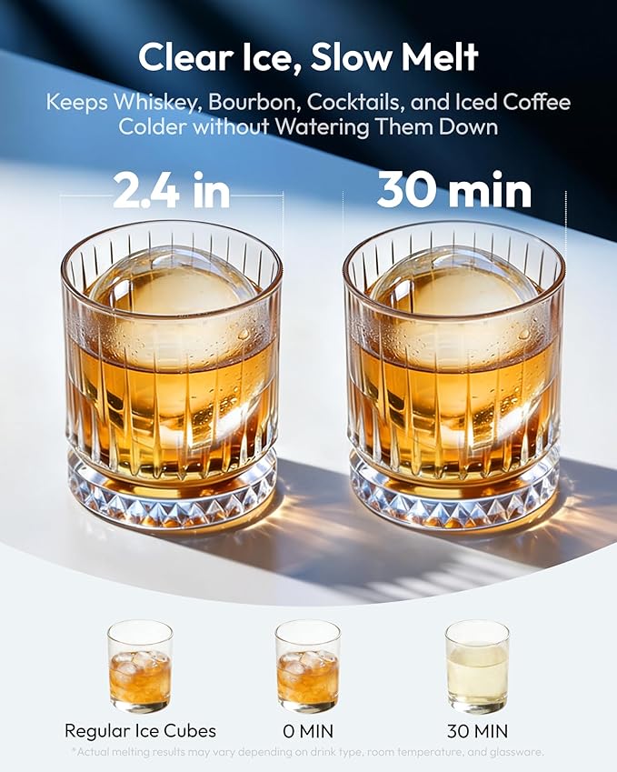EUHOMY 2.4" Ice Ball Maker Countertop, 3Pcs Ready in 40Mins, 108Pcs/Day, Self-Cleaning Sphere Ice Maker Machine with Crystal Clear Ice, Round Ice Cube Maker for Whiskey & Bourbon