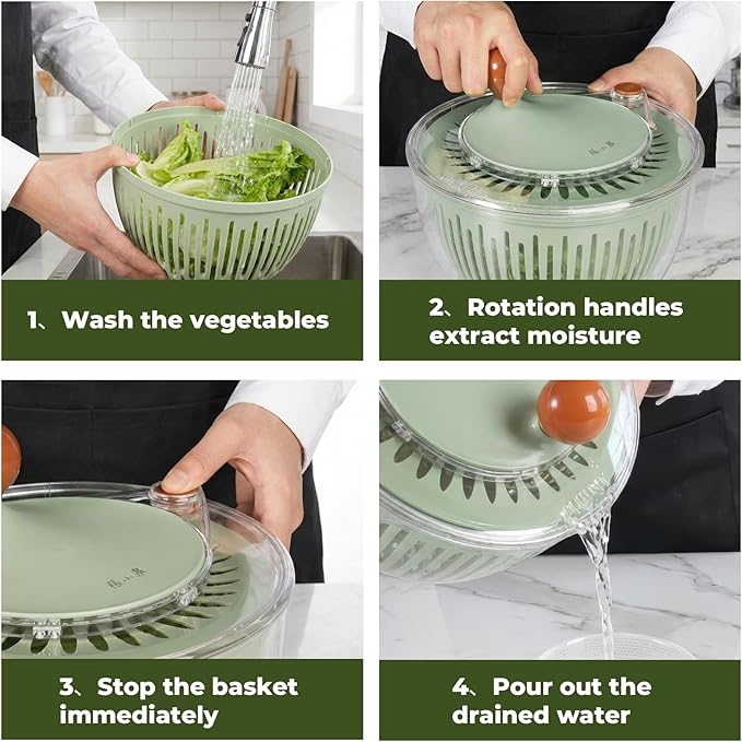 Salad Spinner Large with 5-Blade Slicer & Egg Yolk Strainer, Multifunctional Vegetable Fruit Washing Bowl 4.3 Qt for Efficient Kitchen Washing Drying & Shredding