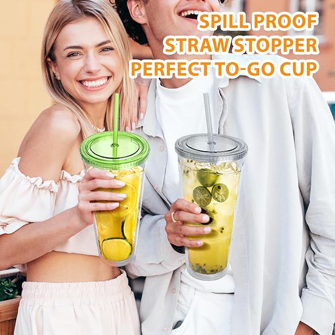 Zukro Clear Acrylic Tumbler with Straw and Lid 32 oz, Double Walled Insulated Reusable Plastic Iced Coffee Cup, To Go Cup Perfect for Parties, Birthdays, Fit in Cupholder, BPA Free, Red & Blue 2 Pack
