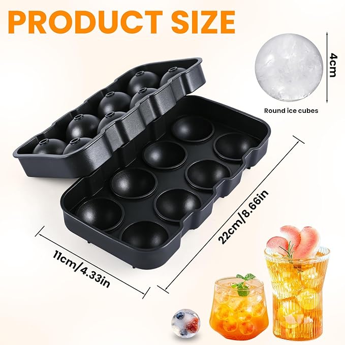 Ice Ball Maker Mold with Funnel, Round Ice Cube Tray for Freezer, Silicone Sphere Ice Mold Big Circle Ice Cube Mold, Easy Release Ice Tray for Home Bar Whiskey, Cocktails & Bourbon