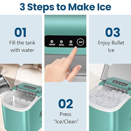 Ice Makers Countertop, Portable Ice Maker Machine with Carry Handle, 26Lbs/24H, Ice Machine Self-Cleaning with Basket and Scoop for Home Kitchen Party,Green