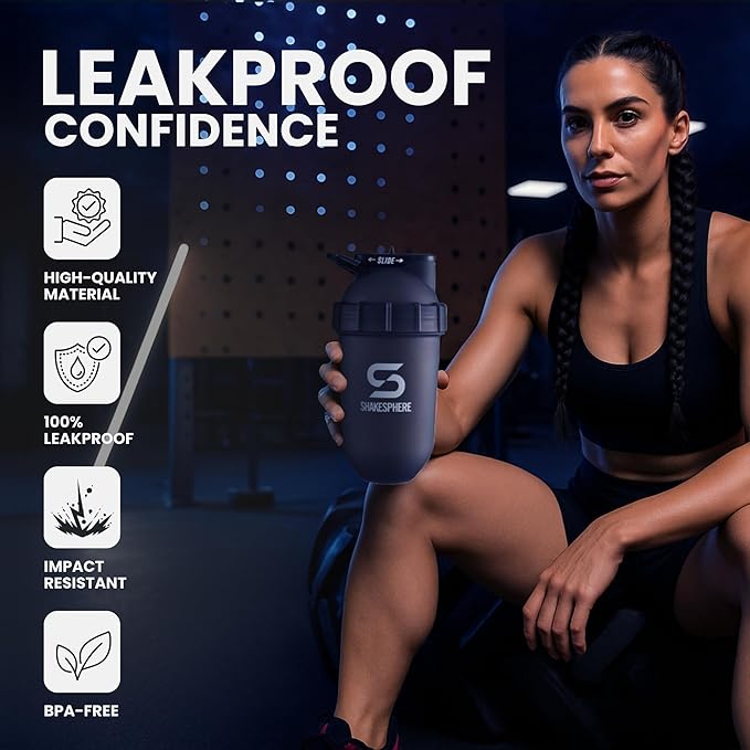 SHAKESPHERE Shaker Bottle - 24oz Leak-Proof Protein Shaker Bottle for Pre Workout, Smoothie, and Powder Drink Mixes, No-Blade Mixer for Gym, BPA-Free, Easy Clean & Easy to Carry (Frosted White)