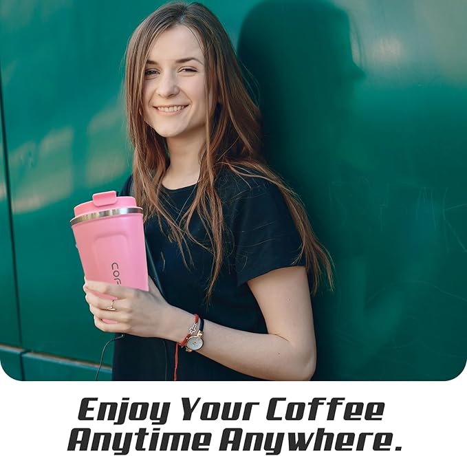 SPLMIFA Travel Coffee Mugs Leak-Proof, Reusable Coffee Cups with Lids, Stainless Steel Vacuum Insulated Coffee Tumblers, Thermal Insulation Cups for Men and Women Hot & Cold Drinks(2nd-Pink, 17OZ)