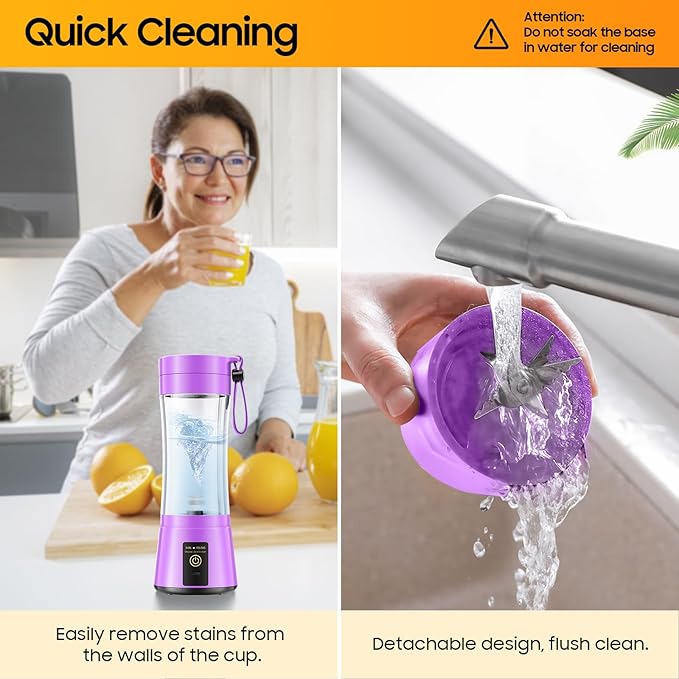Portable Blender for Smoothies & Shakes - Cordless Personal Size Mini Blender with BAP Free Juice Cup, USB Rechargeable Suit for Sports/Picnic