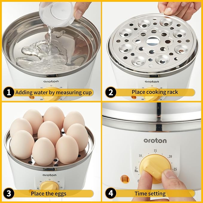 Oroton 9-Egg 304 Stainless Steel Egg Cooker – Steam & Boil Eggs with Timer, Automatic Shut-Off & 3 Cooking Modes (Blue)(Hard/Medium/Soft)