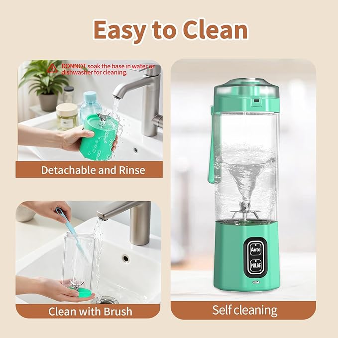Portable Blender, 360 Watt Personal Blenders with Pulse Mode, Shakes and Smoothies, 6000mAh, BPA Free 24 Oz Blender Cup with 6 Blades and Lid, USB-C, Self Cleaning Portable Juicer For Travel, Green