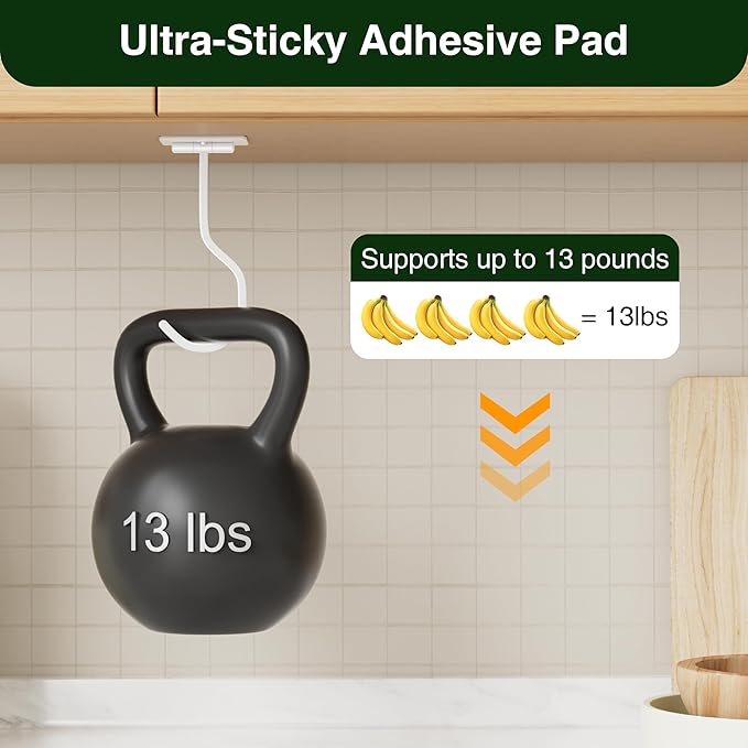 bussdis 2-Pack Under Cabinet Banana Hook - Foldable Magnetic Banana Hangers, Adhesive & Space-Saving, Folds Up When Not in Use, White, for Kitchen, RV, Home, Office