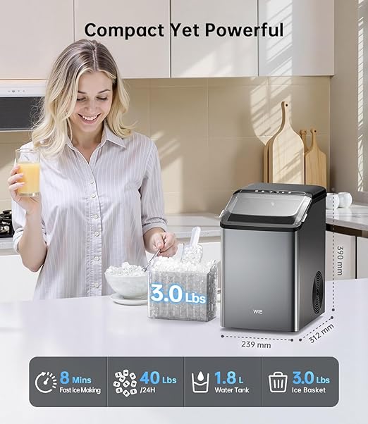 Ice Maker Nugget Countertop 40LBS Pebble Ice Machine,Quick Ice Making,Soft Crunchy Sonic Portable Small Frozen Ice Makers, Quiet Anti-Scale Self Cleaning Tabletop/Office/Home/Party/Camping,Metal Black