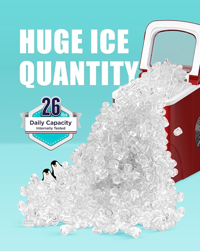 Silonn Fast Countertop Ice Maker, 9 Cubes in 6 Mins, 26lbs Per Day, 2 Bullet Ice Sizes, Self-Cleaning Portable Ice Machine with Scoop & Basket for Home Kitchen Office