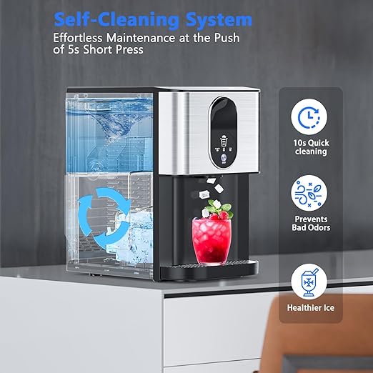 Kndko Nugget Ice Makers Countertop, 44lbs/24H Pebble Ice Machine with Self-Cleaning Dispenser, Soft Chewable Pellet Ice, 3.3lbs Storage for Home/Kitchen/Office/Party, Silver