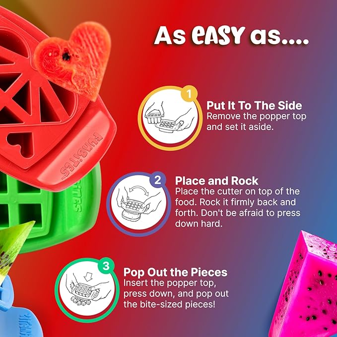 FUNBITES Crustless Sandwich Cutter for Kids Lunch, Uncrustable Sandwich Cutter (6-piece set), Bite-Size Food Cutter for Toddlers, Bento Box Accessories, Dishwasher Safe, Squares/Hearts/Triangles 3pk