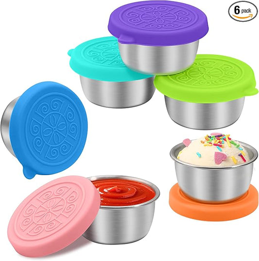 LIEMAND 6x1.6 oz Salad Dressing Container to Go, Leakproof Reusable Stainless Steel Small Container with Lid,Sauce Containers for Lunch box,Picnics,Travel,Office and Meal Prep