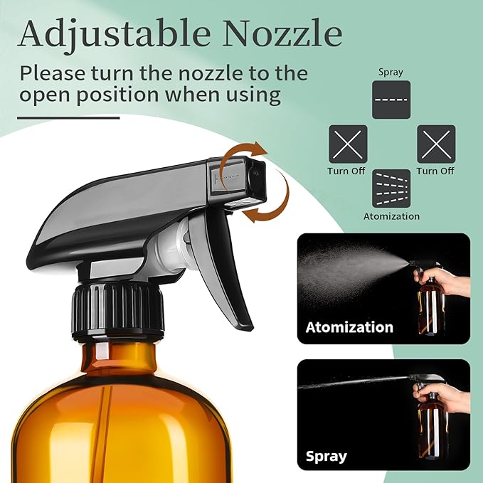 GIVAMEIHF 16oz Amber Glass Spray Bottles,1 Pack Glass Spray Bottles Refillable Empty Bottle with Adjustable Nozzle,Spray Bottle for Essential Oils,Cleaning,Pets,Hair Mister