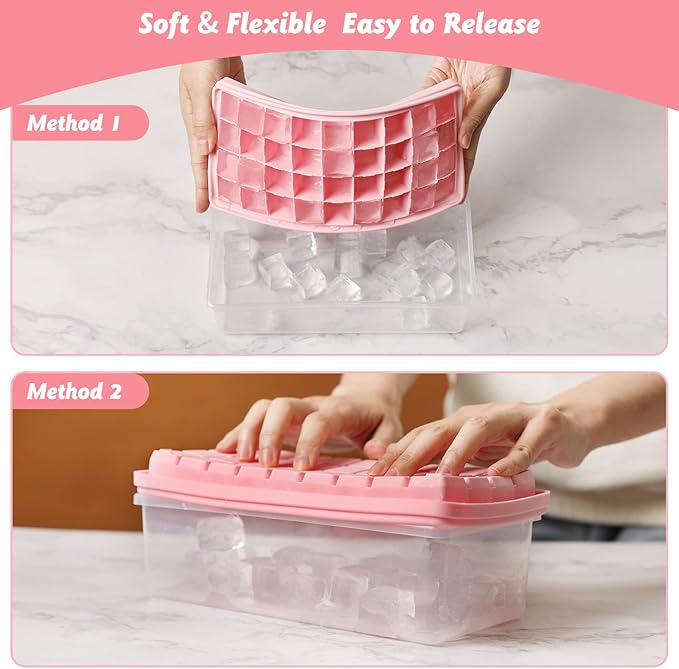 Food-grade Silicone Ice Cube Tray with Lid and Storage Bin for Freezer, Easy-Release 2 * 36 Small Nugget Ice Trays 1 ice Bucket & Scoop, Flexible Ice Cube Molds with Ice Container