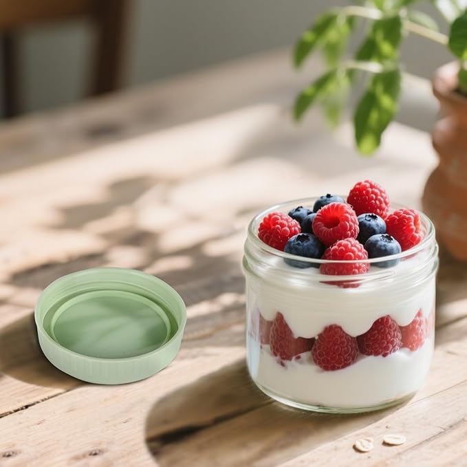 SHOWIN Overnight Oats Containers with Lids, 10oz Glass Jars with Lids 8 pcs, Light Green, Wide Mouth Mason jars for Salad, Yogurt, Snacks, Meal Prep