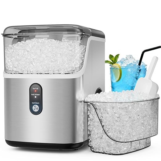 Nugget Ice Makers Countertop 35lbs/Day, Pellet Ice Maker Machine with Self-Cleaning, One-Click Operation Sonic Ice Maker, Pebble Ice Maker for Home/Kitchen/Office