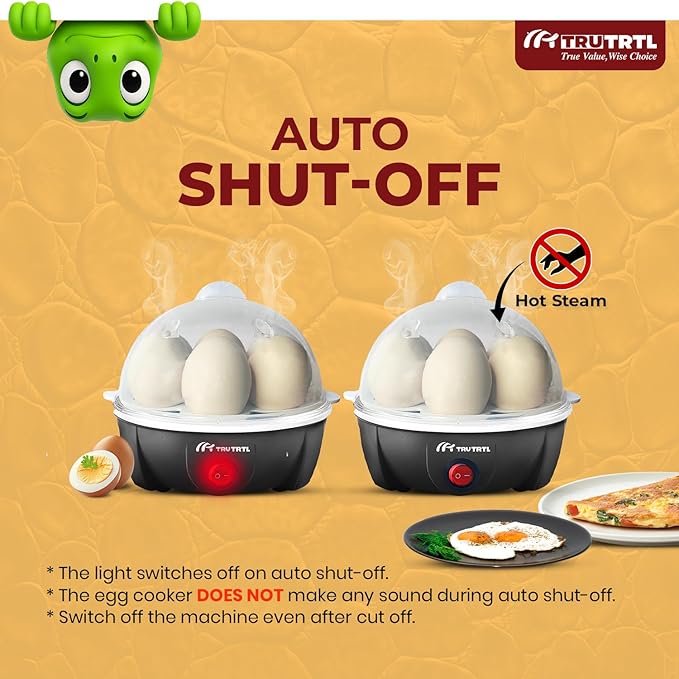 truTRTL Electric Egg Cooker | Boils upto 7 eggs | Poacher | Omelet maker | Vegetable steamer, dumpling & More | Royal Black