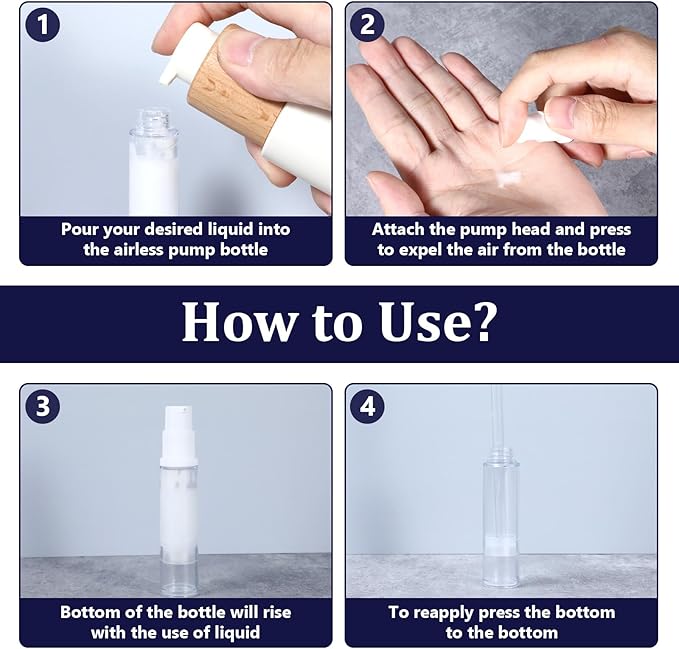 4 Pcs Empty Airless Pump Bottles, Refillable Clear Travel Pump Bottle Lotion Container Vacuum Cosmetic Container Press and Spray Pump Bottle for DIY Foundation Essential Oils Disinfectant Spray (10ml)