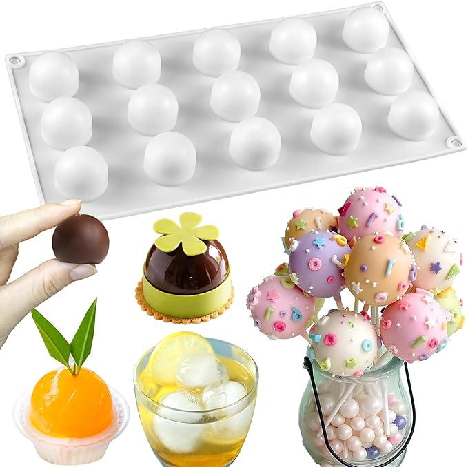 Sphere Chocolate Molds, 15 Cavity 3D Ball Molds Silicone, Small Semi Sphere Candy Mold Silicone for Chocolate Truffles, Ice Cubes, Jelly, Jello, Cake Decorations, Fat Bombs