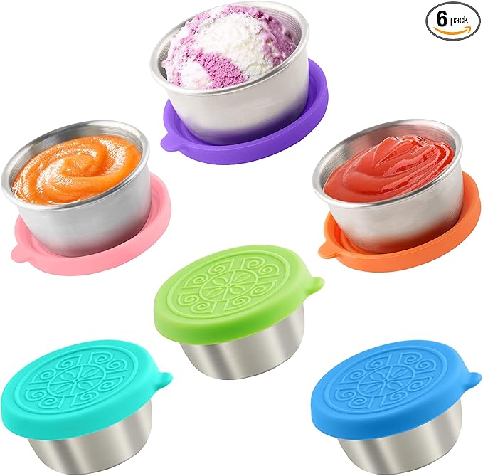 6x1.6 Oz Salad Dressing Containers with Lids, Small Leakproof Reusable Stainless Steel Salad Dressing Container to Go for Lunch Boxes, Sauce containers, Picnics, Travel Meal Prep and Kitchen Storage