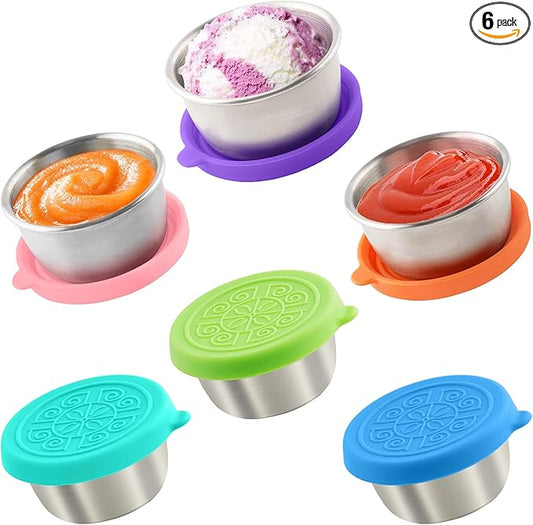 6x1.6 Oz Salad Dressing Containers with Lids, Small Leakproof Reusable Stainless Steel Salad Dressing Container to Go for Lunch Boxes, Sauce containers, Picnics, Travel Meal Prep and Kitchen Storage