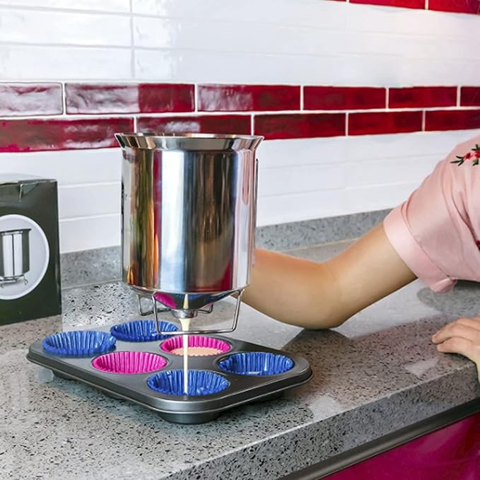 Pancake Batter Dispenser with Funnel, 1000ml, Stainless Steel, for Baking Cupcakes Muffins Crepes Waffles