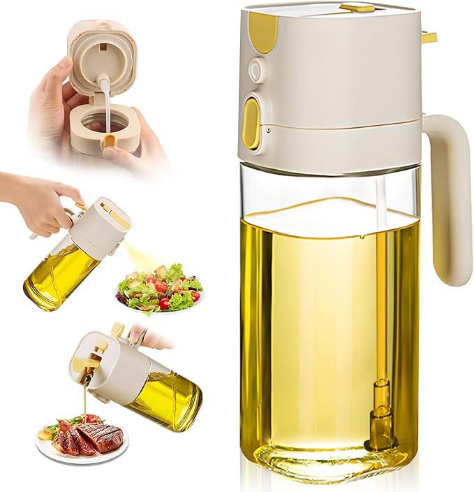 MUOOMU Oil Sprayer for Cooking, Upgraded Olive Sprayer Bottle, Air Fryer Accessories, Mister 7oz/200ml Vinegar Spritzer, Kitchen Gadgets for Salad, BBQ, Roasting (Glass-C (Upgraded))
