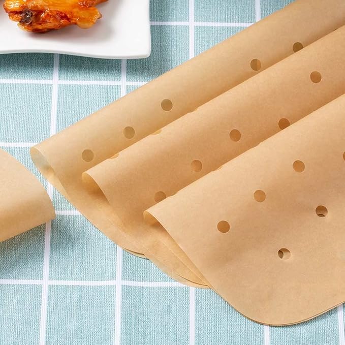 MFJUNS 200PCS Parchment Paper, 9 Inch Square Air Fryer Liner, Filter Paper, (100 Perforated & 100 Imperforate), Non-Stick Baking Paper for Steamers, Cake Pan