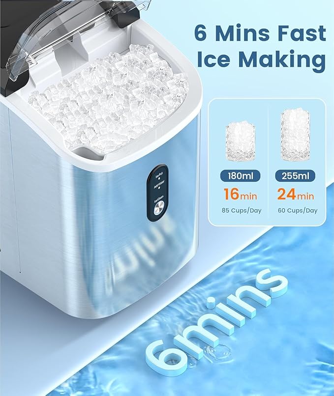 Electactic Countertop Ice Maker with Handle, Stainless Steel Ice Machine, 35 Lbs/Day Ice Making Capacity, Includes Ice Scoop, Ideal for Home, Bar, Party and Office Use(Sliver)