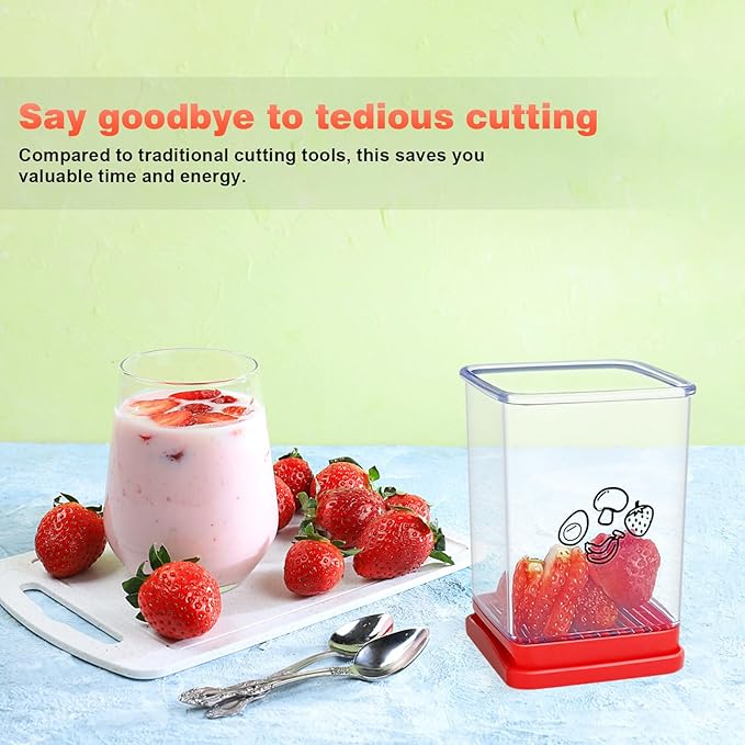 2Pcs Cup Slicer,Stainless Steel Fruit Slicer for Strawberry and Banana, Red Multifunctional Kitchen Portable Slicing Tool for Vegetable Salad