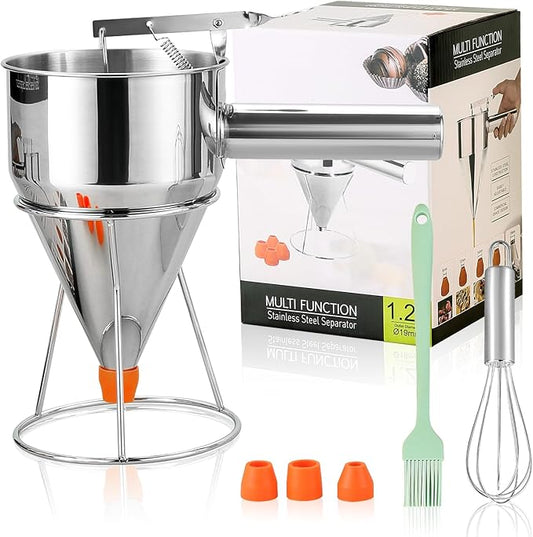 40oz Stainless Steel Pancake Batter Dispenser with Stand and Tools, Great for Pancakes, Cupcake, Candle Wax Pourer, Durable, Leak-Free and Easy to Clean